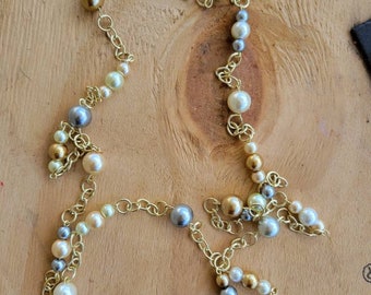 36" multi colored glass pearl necklace, boho chain jewelry