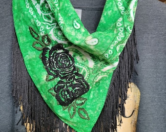 Artisanal Hand Embroidered Bandana with Intricate Floral Details