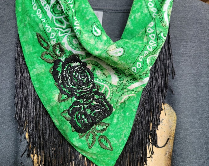 Artisanal Hand Embroidered Bandana with Intricate Floral Details