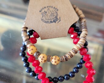 4th of July beaded bracelet set, red white and blue, independance day