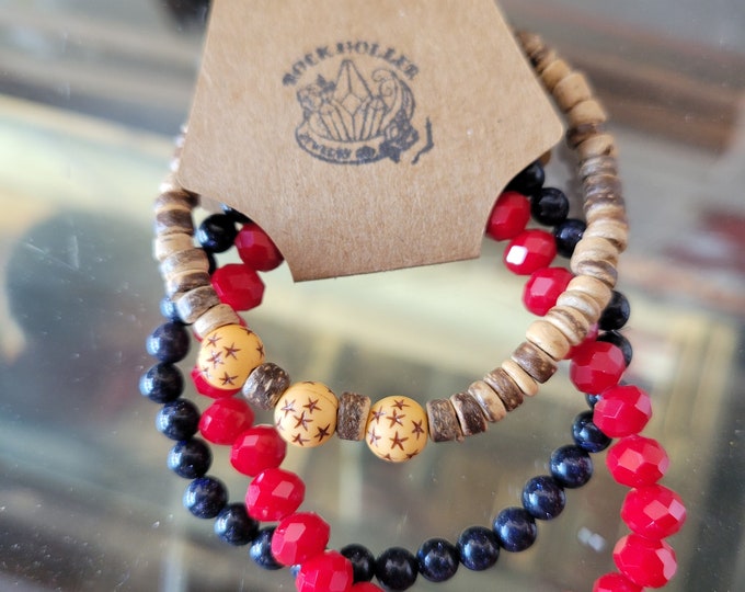 4th of July beaded bracelet set, red white and blue, independance day