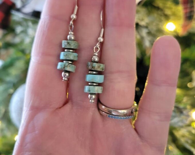 Turquoise disc dangle earrings