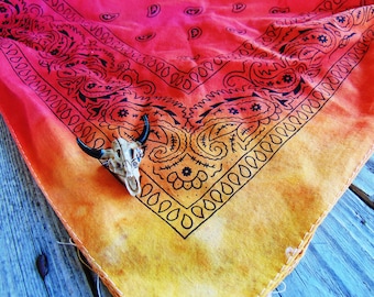 Sunset dyed bandana, cow skull, desert sunset