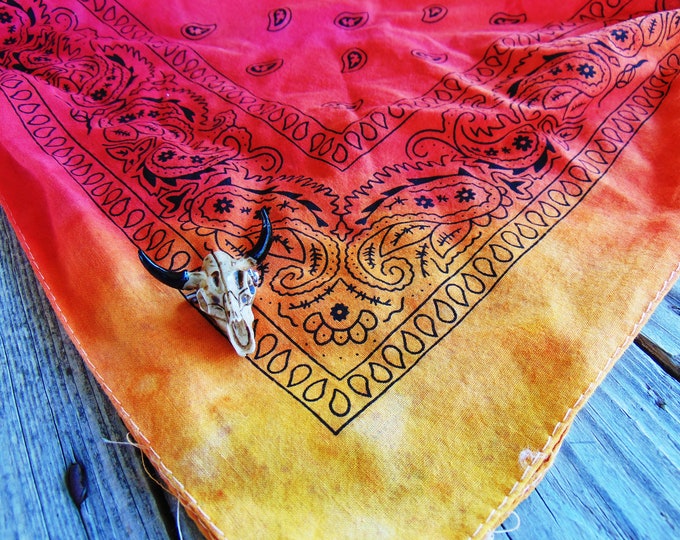Sunset dyed bandana, cow skull, desert sunset
