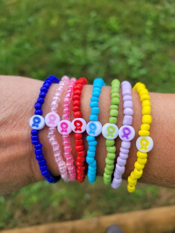 Awareness Ribbon Beaded Bracelets Cancer Awareness Child Etsy