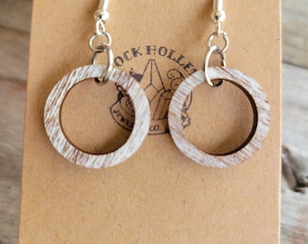 Wooden hoop dangle earrings, wooden earrings, boho and hippie, minimalist, dangle earrings