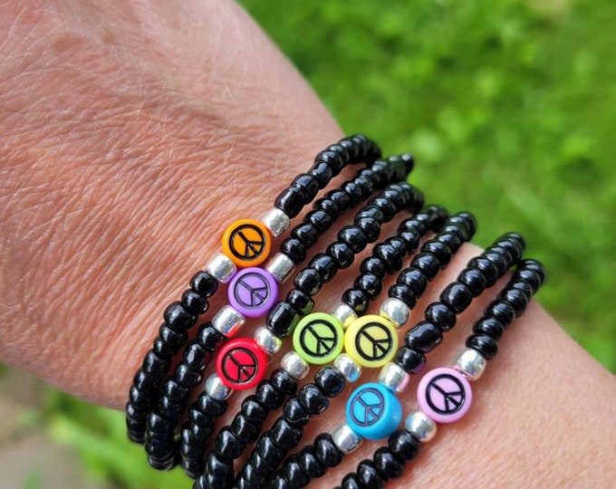 Peace Sign Beaded Bracelet