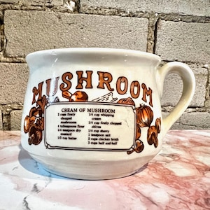 Mushroom Soup recipe bowl, vintage, 1970s, mug