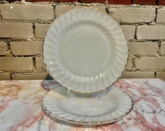 Fire King Golden Anniversary Plates: Milk Glass with Gold Trim, Set of 2