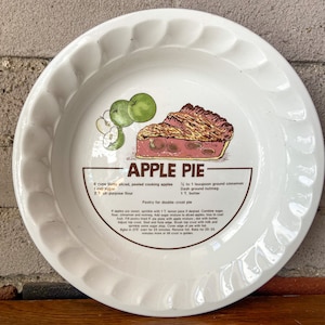 Apple Pie Baking Dish, Round, Pie Plate, Recipe, 26cm, Vintage Ceramic