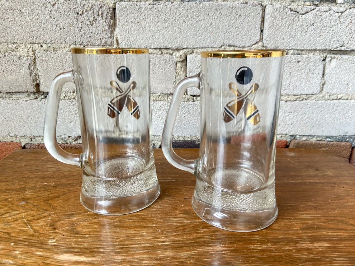 Set of Two Bowling Pin Glass Midcentury Modern Beer Stein Etsy