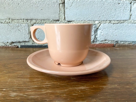 Vintage GPL Melmac Teacup and Saucer Set: Pastel Pink, 1950s