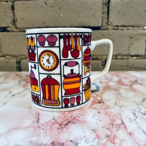 Vintage 70s Kitchen Print Coffee Mug: Made in Japan