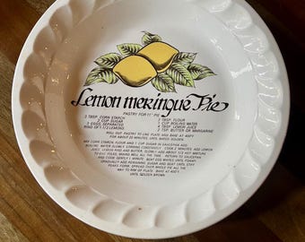 Lemon Meringue Pie, Baking Dish, Round, Pie Plate, Recipe Plate, 26cm, Vintage Ceramic