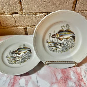Limoges handgeschilderde visborden: vintage Franse porseleinen set