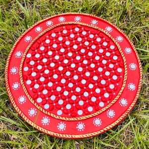 Handmade Mud and Mirror Art on 12 inch Round MDF Board, Traditional Indian Lippan Wall Art, Housewarming Gift, Home Decor, Office Decor