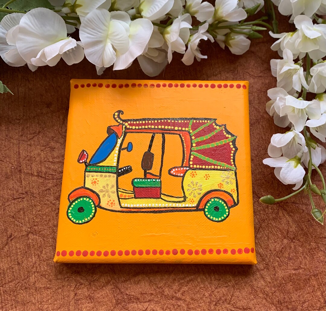 Original Hand-painted Auto Rickshaw on a 5 by 5 Inch Canvas, Indian Tuk ...