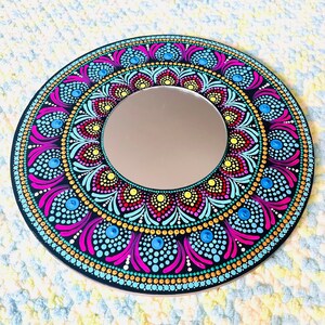 Handmade Dot Mandala Art, Mandala Mirror Art on 12 Inch Round Board, Indian Traditional Painting, Diwali gift, Diwali Home Decor