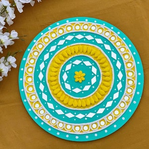 Handmade Mirror Art on Round 12 Inch MDF Board, Lippan Art,Traditional Indian Art, Housewarming Gift, Indian Return Gifts