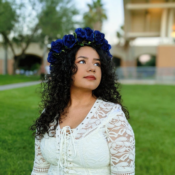 Royal blue flower crown for bridal, baby shower, wedding, graduation, fall, formal, photoshoot, hair accessories, anniversary, engagement.