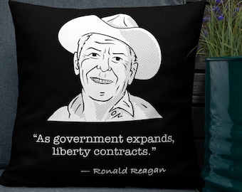 Reagan Quote: As Government Expands... - Square Premium Pillow, Black (22 inches)