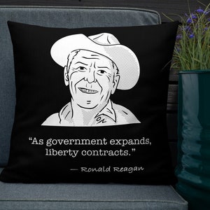 Reagan Quote: As Government Expands... - Square Premium Pillow, Black (22 inches)
