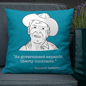 Reagan Quote: As Government Expands... - Square Premium Pillow, Blue (22 inches)