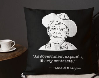 Reagan Quote: As Government Expands... - Square Premium Pillow, Black (18 inches)