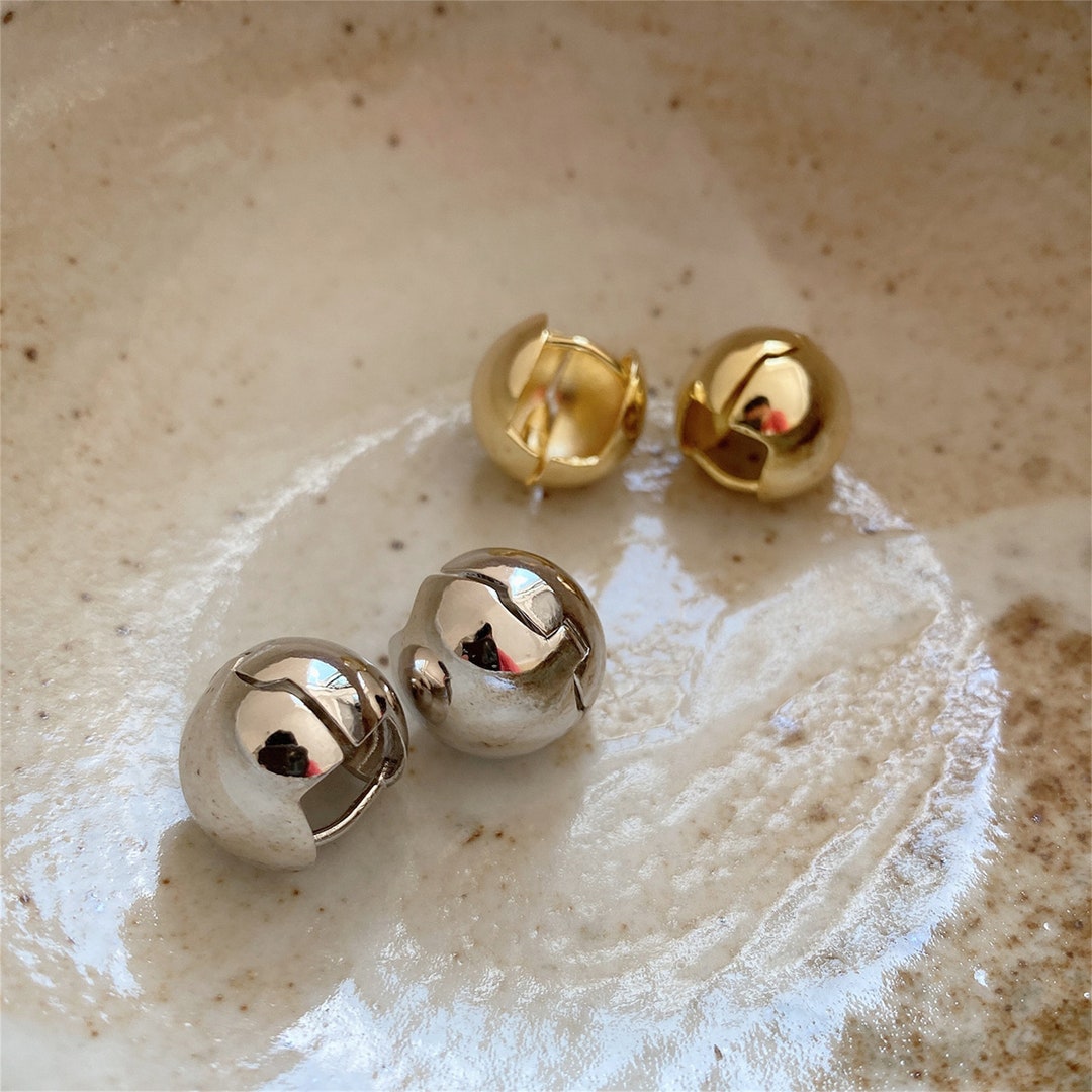 Dome Earrings, Big Ball Earrings, Sterling Silver Earrings Gold