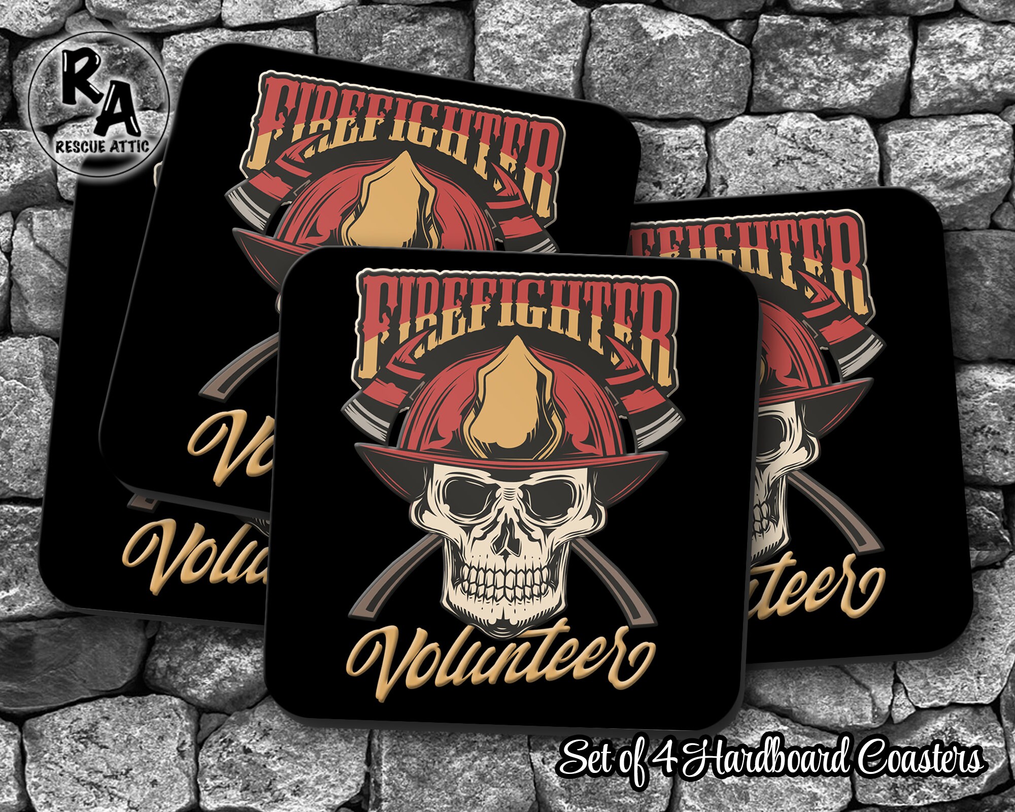 Set of 4 Coordinating Square Coasters - Volunteer Firefighter Drink ...
