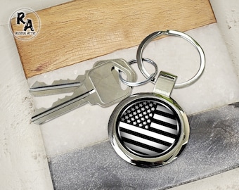 Thin White Line Flag Keychain - Custom Keyring - Emergency Services - Emergency Medical - Personalized Gift - Company Gift