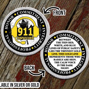 Thin Gold Line Challenge Coin Emergency Dispatcher For First Responders Gift...