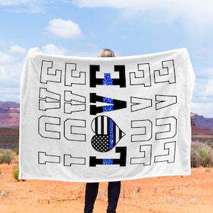 Blue Line Stacked Love Plush Velveteen Blanket - Plush Throw