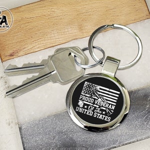 Proud Veteran of the United States - Military - Armed Forces - Custom Keyring - Personalized Gift - Company Gift