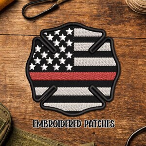 Maltese Cross Red Line Patch - Firefighter Gift - Red Line Flag - Embroidered Patch