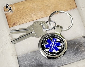Paramedic Distressed Flag Keychain - Custom Keyring - Emergency Services - Emergency Medical - Personalized Gift - Company Gift