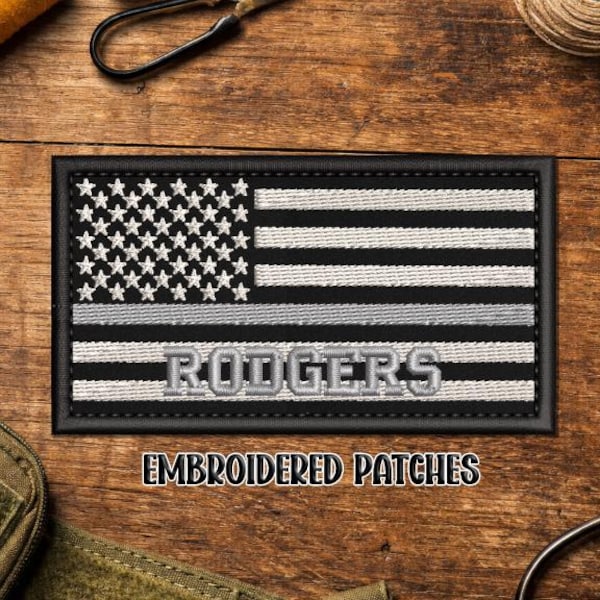 Personalized Gray Line Flag Embroidered Patch – Corrections Officer Gear