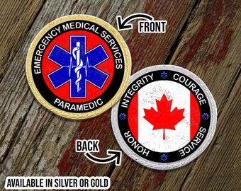 Canadian Paramedic Challenge Coin - Distressed Flag - Emergency Services - First Responder - Personalized Gift - Department Gifts