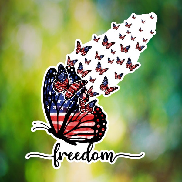 American Flag Butterfly Freedom - American Flag - Vinyl Decal - Window Decal - Car Decal - Window Sticker