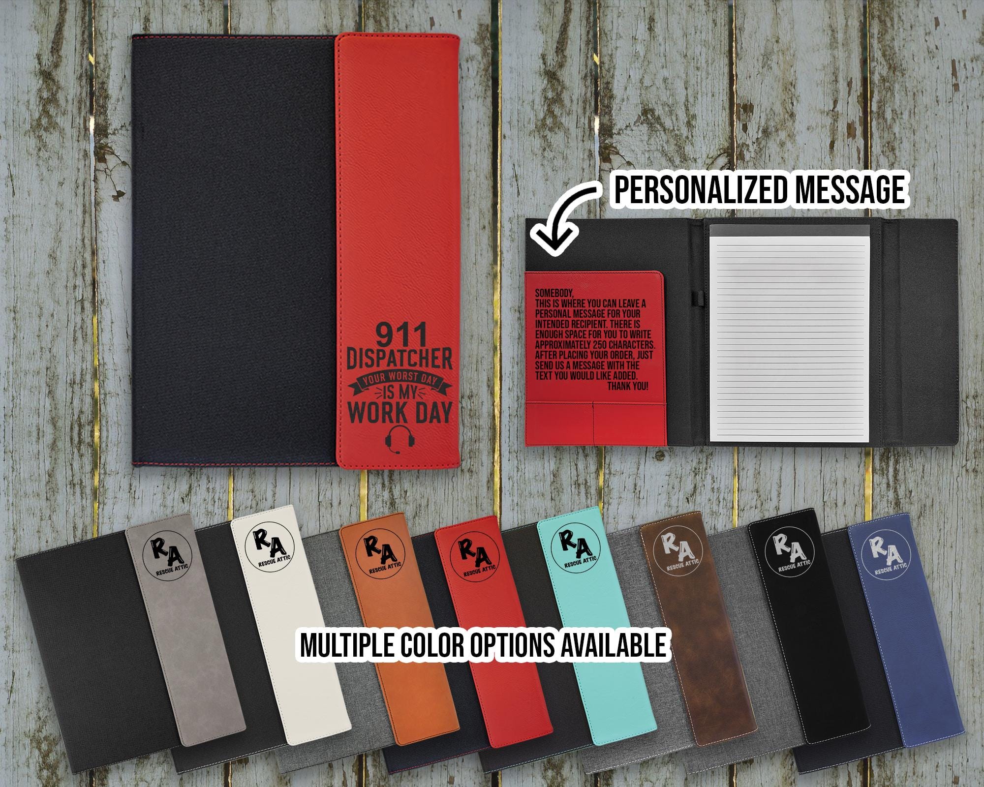 Dispatch Notebook Pieces 911 Dispatcher Leatherette Portfolio - Faux Leather - Engraved Notebook ...