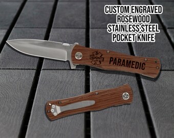 Paramedic Pocket Knife - Laser Engraved - Personalized Gift - Rosewood - First Responder Gift - Station Gift - Medic