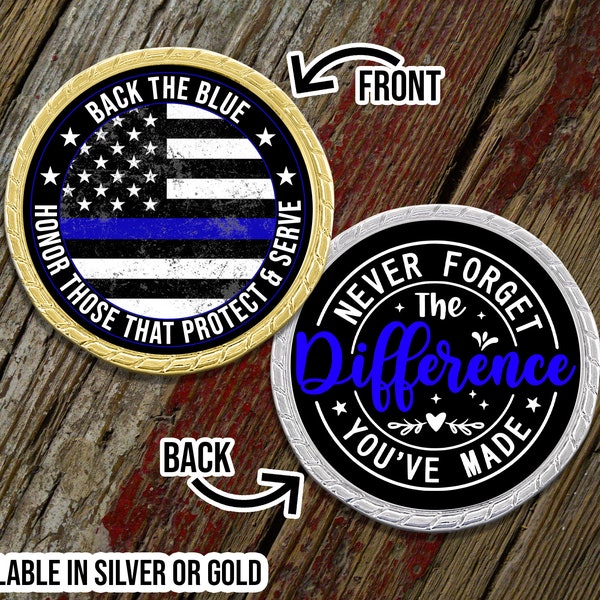 Back The Blue Police Officer Blue Line Challenge Coin - Personalized Gift - Department Gifts - Company Gift - Retirement Gift