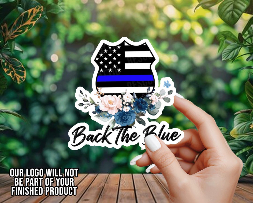 Floral Back the Blue - Police Sticker - Blue Line Decal - Vinyl Decal ...