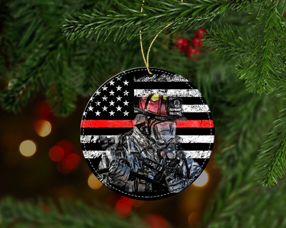 Personalized Firefighter Cross Ornament Thin Red Line Christmas Gift Volunteer Fire And Rescue First Responder Fire Wife