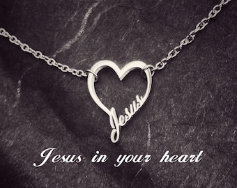 Heart necklace woman, JESUS in my heart pendant, Gold and silver , Christian necklace woman, Religious gift, Christian gift