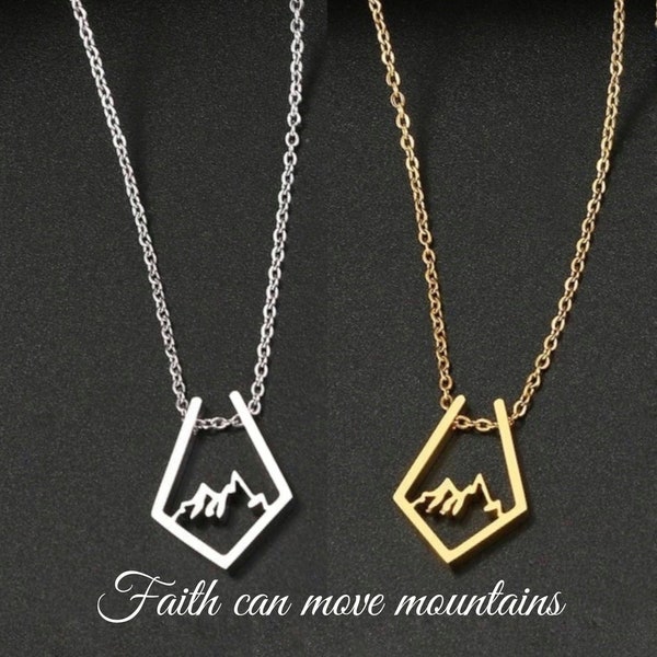 Chrisitan Faith can move mountains necklace. Gold and silver. Faith necklace. Christian necklace.