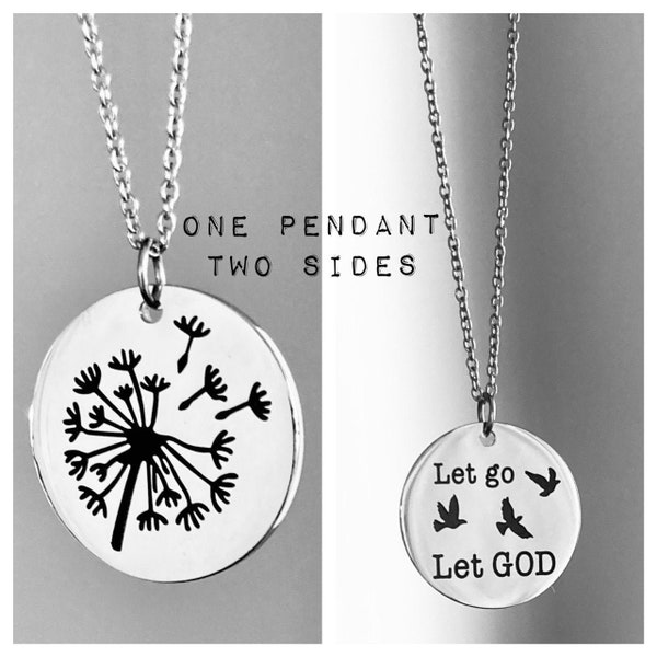 Faith necklace woman. Two sided Faith necklace. Let go Let God dandelion pendant.  Woman necklace. Christian woman jewelry, Woman gift