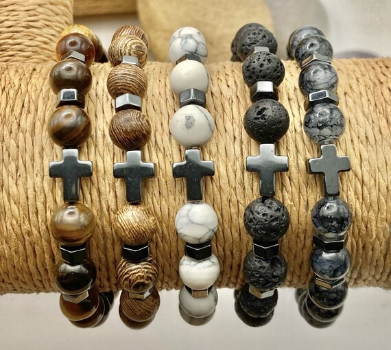 Natural stone cross clearance bracelet