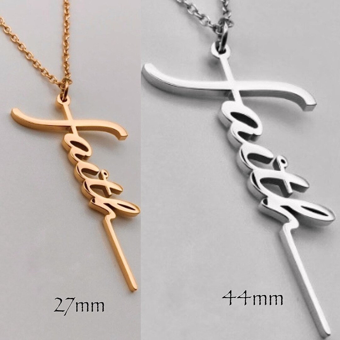 FAITH Cross Necklace in Rose Gold Silver or Gold, 2 Sizes, Christian