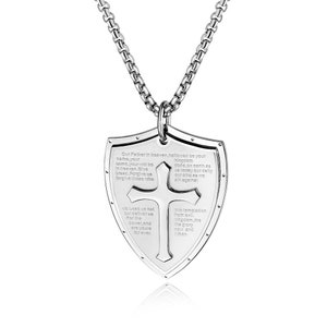 Men's Cross Necklace Lord's Prayer Necklace - Etsy